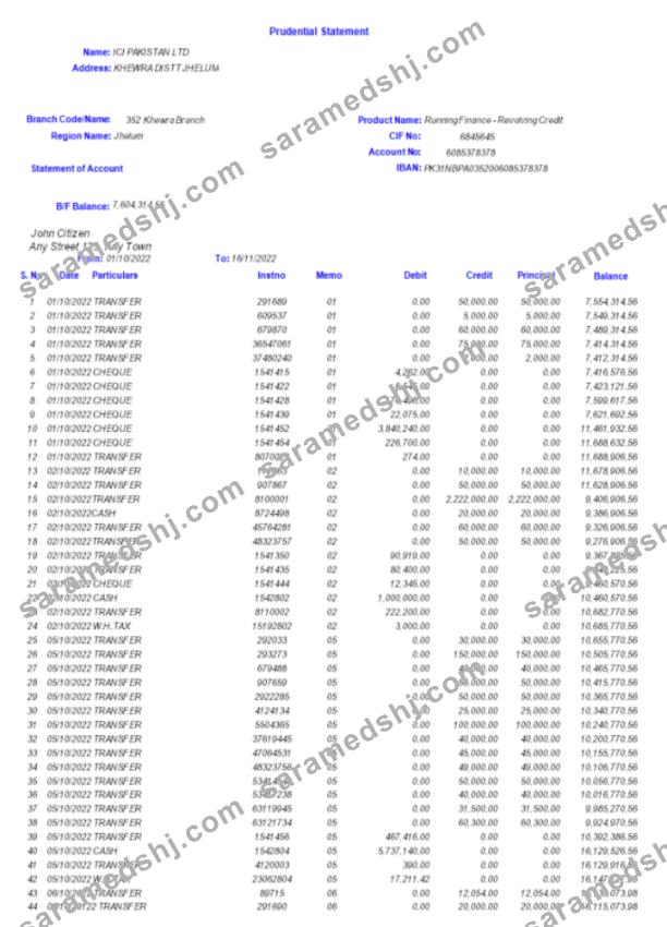 Pakistan ICI bank statement Word and PDF template